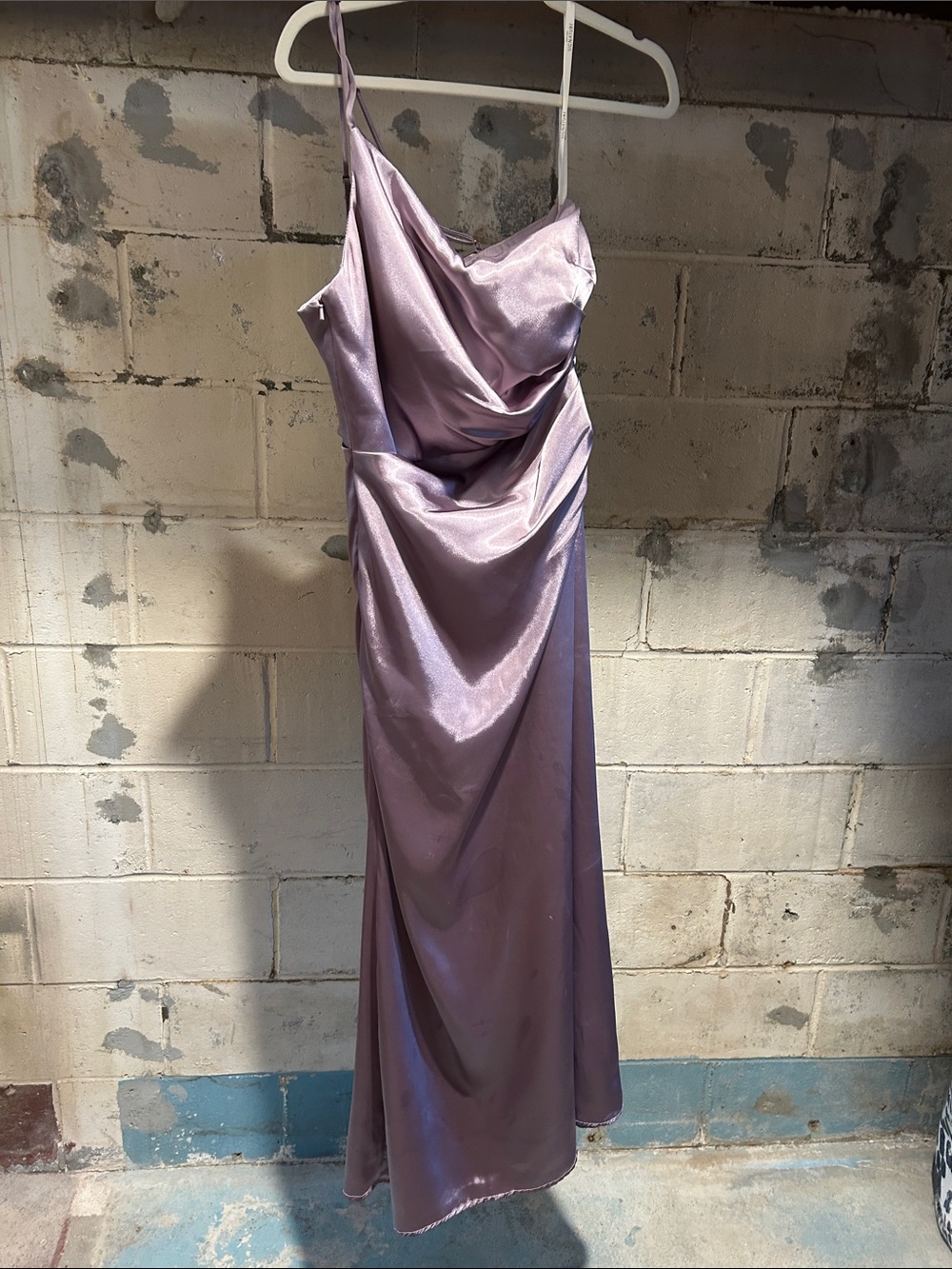 Draped Lavender Satin Maxi Dress with Cowl Neck